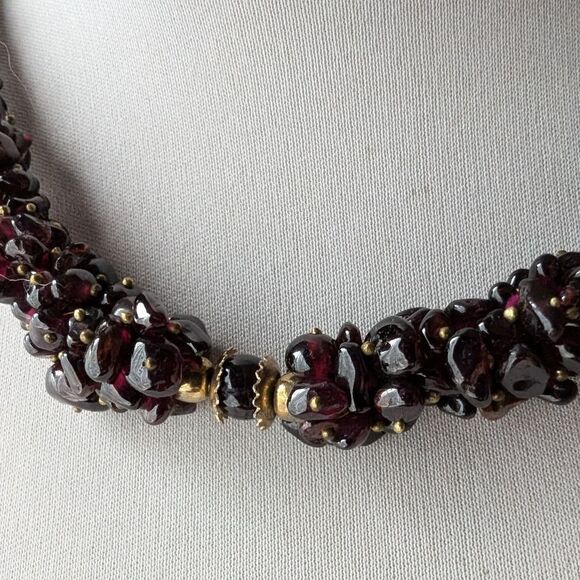 Vintage Semi precious mineral multi strand burg necklace genuine natural garnet - Picture 5 of 11